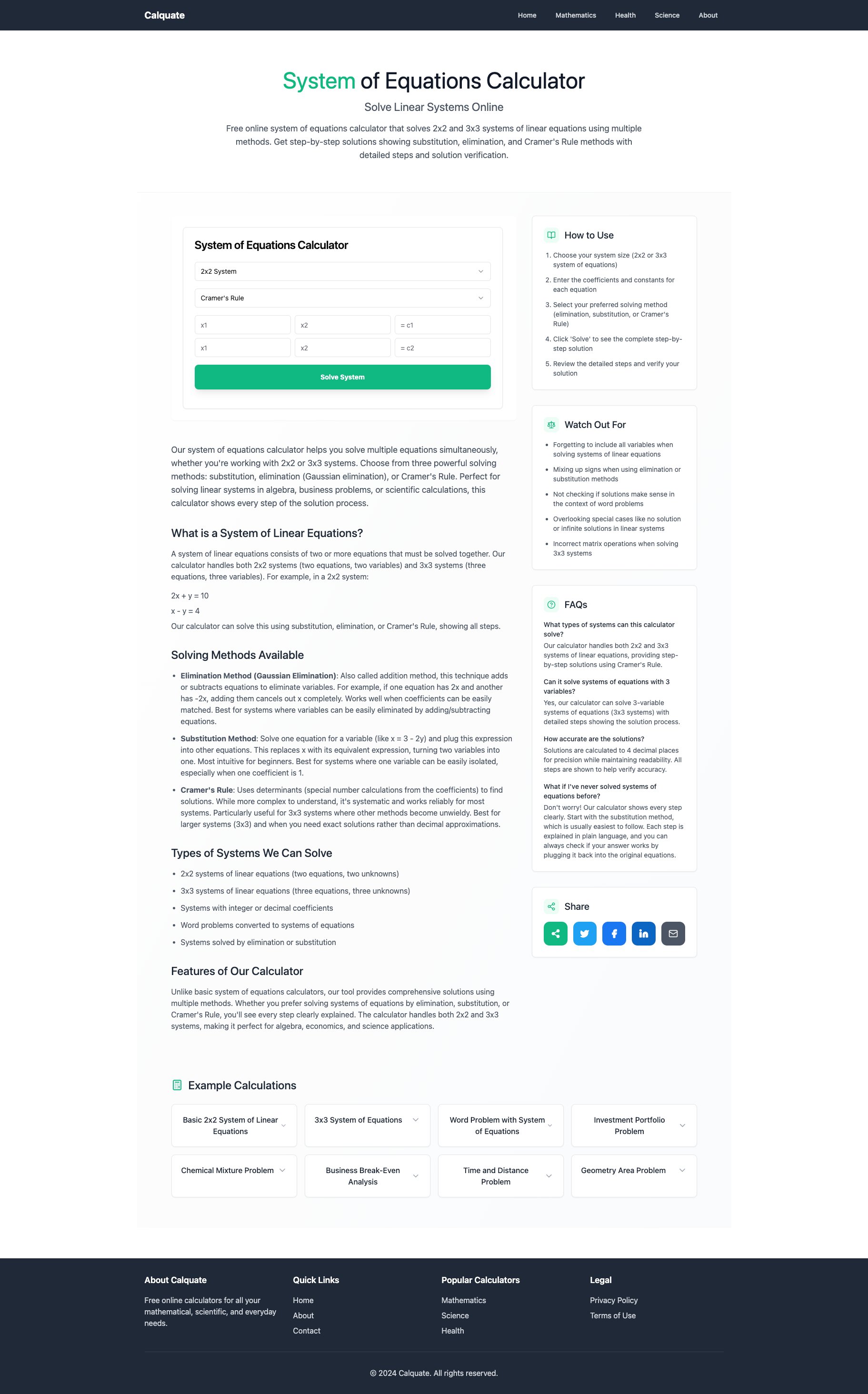 Calquate calculator platform screenshot